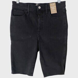Madewell Road Tripper Denim Biker Shorts Black Women's 28 High-Rise Raw-Hem New